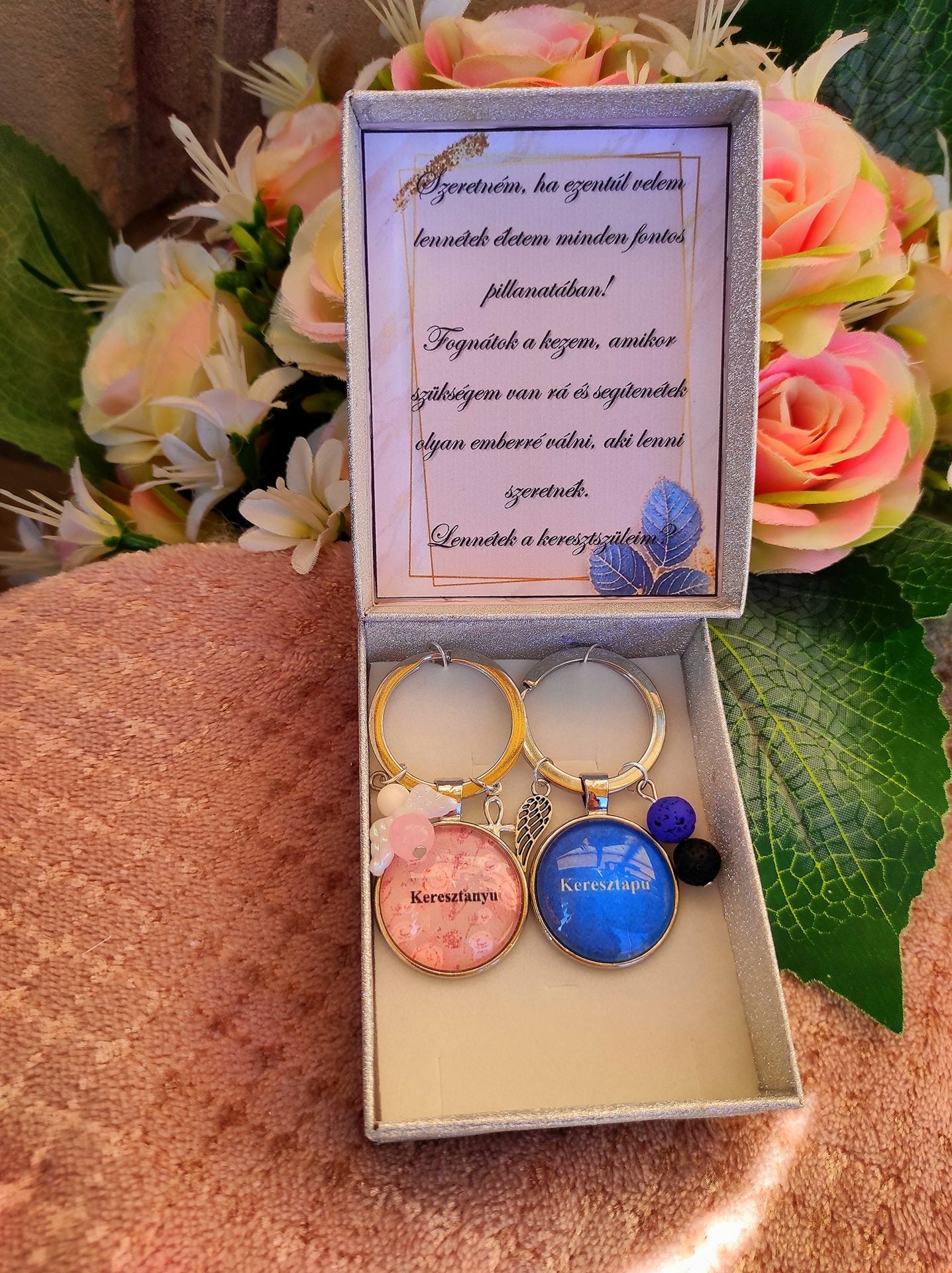 Keresztanya keresztapa felkérő kulcstartó